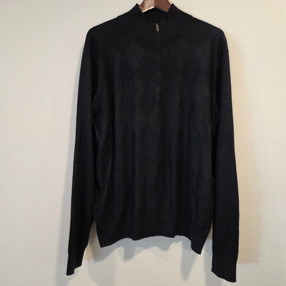 Johnston & Murphy Black Silk Angora Blend Quarter Zip Sweater